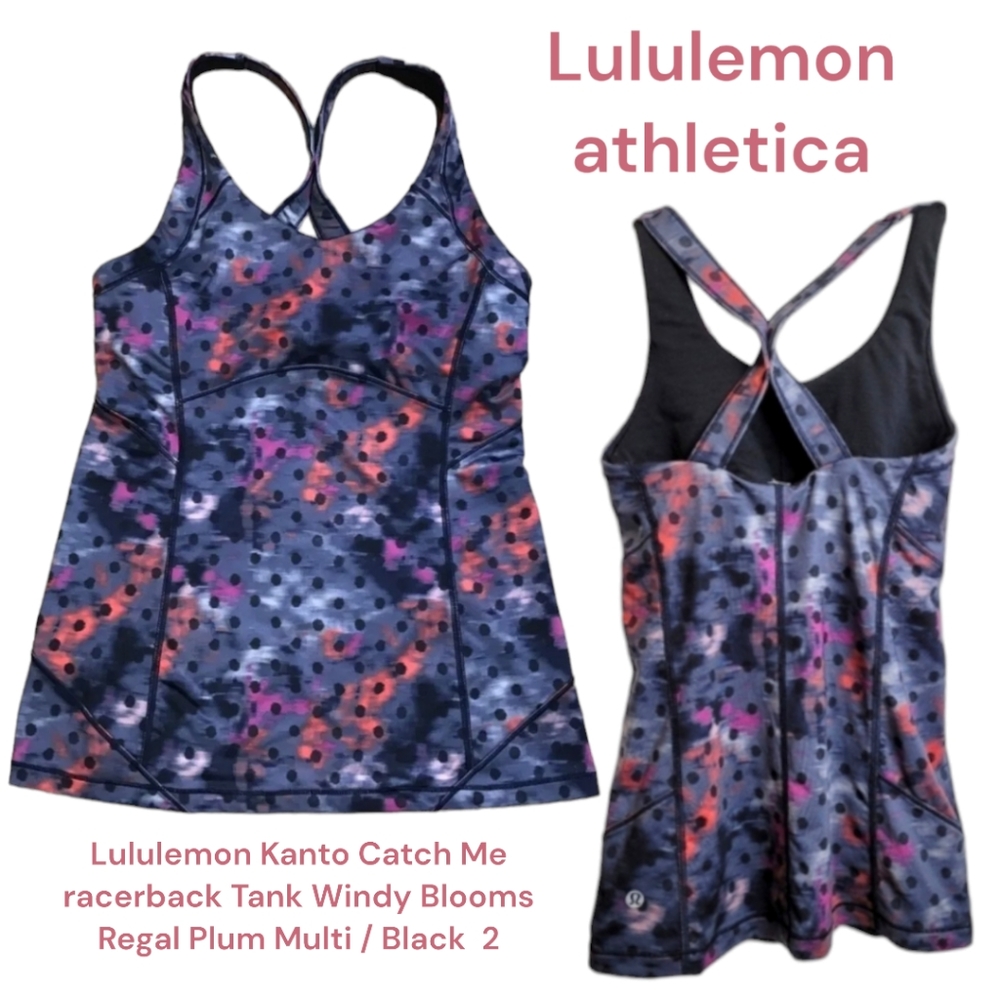 Lululemon Kanto Catch Me racerback Tank Windy Blooms Regal Plum Multi / Black  2